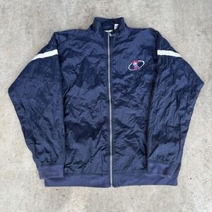 Vintage Ole Miss Rebels Red Oak Zip Up Windbreaker Jacket Nylon Large Navy‎